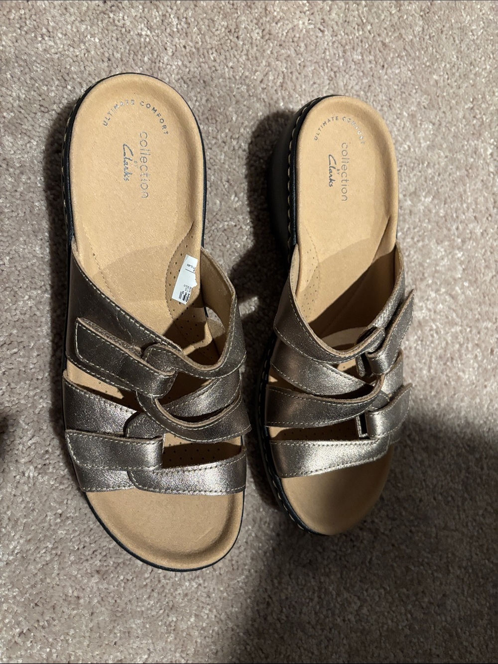 Clarks Bronze Metallic Strappy Comfort Mule